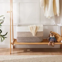 Itopfox Rectangle Woven Storage Basket For Laundry, Blankets, Toys, And Magazines - Natural Cotton Hamper For Nursery And Living Room Décor -Itopfox Shop GUEST 33f75780 bdd1 4abf b11e 54def5844d1a