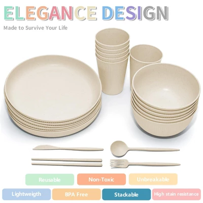 Itopfox Wheat Straw Dinnerware Sets - 42 Piece Unbreakable Plates, Bowls, Cups & Utensils For 6, Lightweight & Durable, Dishwasher & Microwave Safe 2 Itopfox Wheat Straw Dinnerware Sets - 42 Piece Unbreakable Plates, Bowls, Cups & Utensils For 6, Lightweight & Durable, Dishwasher & Microwave Safe - Image 2