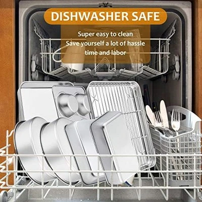 Itopfox Stainless Steel Bakeware Set, 9-Piece For Cake Cookie Loaf Muffin, Includes Round Square Rectangle Pans With Lid & Rack, Dishwasher Safe 6 Itopfox Stainless Steel Bakeware Set, 9-Piece For Cake Cookie Loaf Muffin, Includes Round Square Rectangle Pans With Lid & Rack, Dishwasher Safe - Image 6