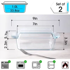 Itopfox Set Of 2 Glass Casserole Dishes With Lids, Oven Safe Rectangular Baking Dishes For Cooking, Roasting, And Serving Meals