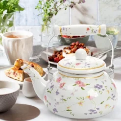 Itopfox Vintage Floral Enamel Tea Kettle With Porcelain Handle For Stovetop, Home Kitchen, Camping, Perfect Gift For Housewarming, Wedding -Itopfox Shop GUEST 361bbf62 14c3 4b52 b39c 26ada4038082