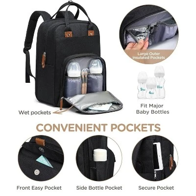 Itopfox Expandable Diaper Backpack For Twins, Dual Compartments, Includes Changing Pad & Stroller Straps, Unisex Black, 26-36L 5 Itopfox Expandable Diaper Backpack For Twins, Dual Compartments, Includes Changing Pad & Stroller Straps, Unisex Black, 26-36L - Image 5