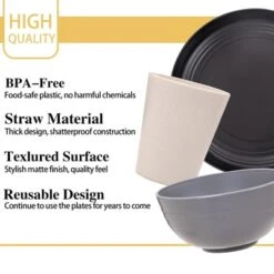 Itopfox Wheat Straw Dinnerware Set, 16PCS Unbreakable Microwave Safe Plates & Bowls For Kitchen & Camping, Eco-Friendly Dishware -Itopfox Shop GUEST 372b3587 e0e7 4c23 a962 8331c63b62e1