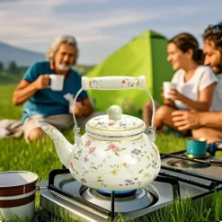 Itopfox Vintage Floral Enamel Tea Kettle With Porcelain Handle For Stovetop, Home Kitchen, Camping, Perfect Gift For Housewarming, Wedding -Itopfox Shop GUEST 37369781 1c52 4220 940f 997085e4039a