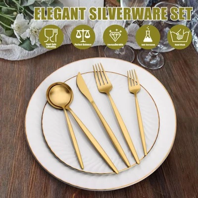 Itopfox 40-Piece Gold Flatware Set For 8, Stainless Steel Cutlery Set With Forks, Knives, Spoons, Elegant Satin Finish For Home, Kitchen, Restaurant 4 Itopfox 40-Piece Gold Flatware Set For 8, Stainless Steel Cutlery Set With Forks, Knives, Spoons, Elegant Satin Finish For Home, Kitchen, Restaurant - Image 4