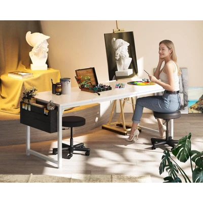 Itopfox Modern Computer Desk With Storage & Headphone Hook, Large Office Gaming Work Table, Splice Board Design, White Finish 6 Itopfox Modern Computer Desk With Storage & Headphone Hook, Large Office Gaming Work Table, Splice Board Design, White Finish - Image 6