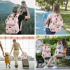 Itopfox Pink Floral Diaper Backpack For Girls, Large Waterproof Baby Bag With Insulated Pockets, Stroller Straps, Travel Holiday
