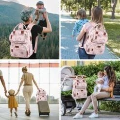 Itopfox Pink Floral Diaper Backpack For Girls, Large Waterproof Baby Bag With Insulated Pockets, Stroller Straps, Travel Holiday