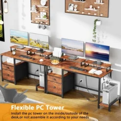 Itopfox Computer Desk With File Cabinet & Power Outlets, Home Office Desk With 2 Monitor Stands & Storage Drawer, Writing Gaming Table With Shelves -Itopfox Shop GUEST 38ac04bc bfe6 45f5 b0c1 55248c4feaa6