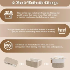 Itopfox Woven Storage Basket With Handles, Cotton Rope Organizer For Dog Toys, Books, And Home Decor, Stylish Gift Basket In Neutral Brown And White -Itopfox Shop GUEST 38e58db6 6769 4646 b3ab f4c7086eb31d