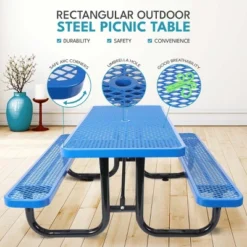Itopfox 6 Ft. Outdoor Steel Picnic Table With Umbrella Hole, Heavy-Duty Weatherproof Dining Table For Patio, Backyard, Rust-Resistant Blue Finish -Itopfox Shop GUEST 3a80f61e ed73 44bb 800d aec9f6270159