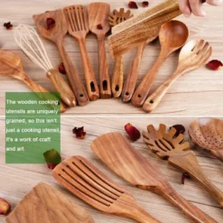 Itopfox Kitchen Utensil Set With Holder, Natural Teak Wood Spoons For Cooking, Includes Spatula, Ladle & More, Non-Scratch Wooden Tools For Cookware -Itopfox Shop GUEST 3bfecbb0 ab6e 4bdf a901 41958dcb6197