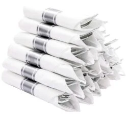 Itopfox 50 Pack Pre Rolled Silver Plastic Cutlery Set With Forks, Knives, Spoons & Napkins, Disposable For Party, Wedding & Events -Itopfox Shop GUEST 3cecb409 2bae 448e ac1d b793dc93808f