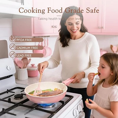 Itopfox 21-Piece Nonstick Pots And Pans Set With Removable Handles, Ceramic Cookware For RV Kitchen, Induction Compatible, Stackable Design, Pink 8 Itopfox 21-Piece Nonstick Pots And Pans Set With Removable Handles, Ceramic Cookware For RV Kitchen, Induction Compatible, Stackable Design, Pink - Image 8