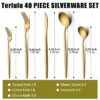 Itopfox 40-Piece Gold Flatware Set For 8, Stainless Steel Cutlery Set With Forks, Knives, Spoons, Elegant Satin Finish For Home, Kitchen, Restaurant