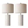 Itopfox Modern Ceramic Table Lamp Set Of 2, Rustic Farmhouse Bedside Lamps For Living Room & Bedroom, White Beige Desk Lamp For End Table Home Decor