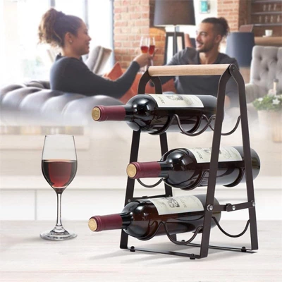 Itopfox Wine Rack, 6 Bottle Wooden Countertop Free Standing Shelf, 3 Tier Bottle Holder Stand For Home Bar Tabletop, Kitchen Storage 4 Itopfox Wine Rack, 6 Bottle Wooden Countertop Free Standing Shelf, 3 Tier Bottle Holder Stand For Home Bar Tabletop, Kitchen Storage - Image 4