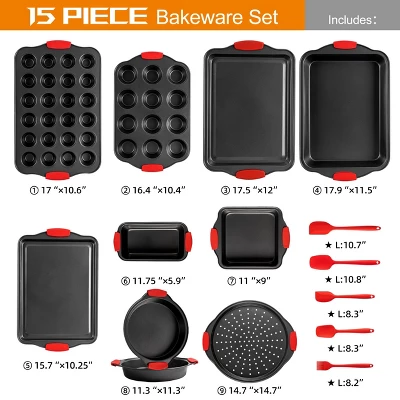 Itopfox 15-Piece Premium Nonstick Bakeware Set With Cookie Sheets, Muffin Pan, Cake Pan & Kitchen Utensils - Black 4 Itopfox 15-Piece Premium Nonstick Bakeware Set With Cookie Sheets, Muffin Pan, Cake Pan & Kitchen Utensils - Black - Image 4