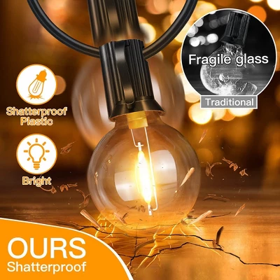 Itopfox 100FT Outdoor String Lights, Waterproof Connectable Shatterproof Outside Light With 50 Edison Spare LED Bulbs Plug In Patio Lights For Indoor 1 Itopfox 100FT Outdoor String Lights, Waterproof Connectable Shatterproof Outside Light With 50 Edison Spare LED Bulbs Plug In Patio Lights For Indoor