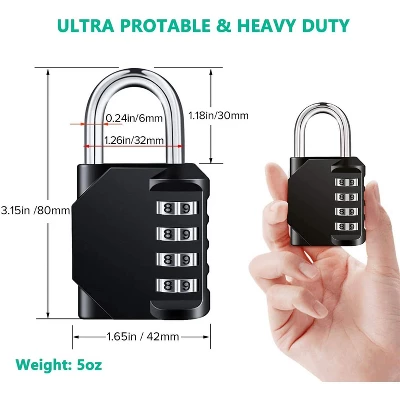 Itopfox Resettable 4-Digit Combination Padlock, Waterproof Heavy Duty Lock For Gym, School, Fence Gate, Toolbox, Employee Locker – 2 Pack 2 Itopfox Resettable 4-Digit Combination Padlock, Waterproof Heavy Duty Lock For Gym, School, Fence Gate, Toolbox, Employee Locker – 2 Pack - Image 2