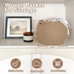 Itopfox Woven Jute Storage Basket For Home Decor, Round Wicker Basket For Toys, Towels, Bedroom, Kids Room, And Plant Display -Itopfox Shop GUEST 4617c908 53c4 4220 800b 118fbee0660c