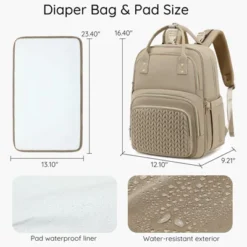 Itopfox Large Multi-Functional Diaper Backpack With Changing Pad, Insulated Pockets & Stroller Straps For Moms & Babies