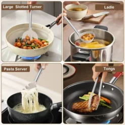 Itopfox 8-Piece Kitchen Utensils Set With Heat-Resistant Silicone Heads & Stainless Steel Handles, Includes Spatula Tongs, Spoon, Ladle, Pasta Server -Itopfox Shop GUEST 473e23cb d76b 4c02 9c29 b11b3c8ee957