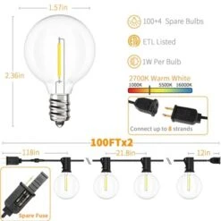 Itopfox Outdoor String Lights 200 FT With 104 Shatterproof LED Bulbs, Commercial Grade Waterproof Hanging Light For Bistro Backyard Cafe Market