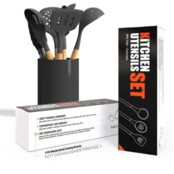 Itopfox Silicone Cooking Utensils Set - Heat Resistant Kitchen Tools With Spatula, Turner, Spoon, Brush, Whisk For Nonstick Cookware, BPA Free (Gray)