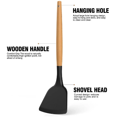 Itopfox Silicone Cooking Utensils Set With Wooden Handles, Heat Resistant Kitchen Tools For Non-Stick Cookware Includes Spatulas, Ladle, Whisk, Tongs 8 Itopfox Silicone Cooking Utensils Set With Wooden Handles, Heat Resistant Kitchen Tools For Non-Stick Cookware Includes Spatulas, Ladle, Whisk, Tongs - Image 8