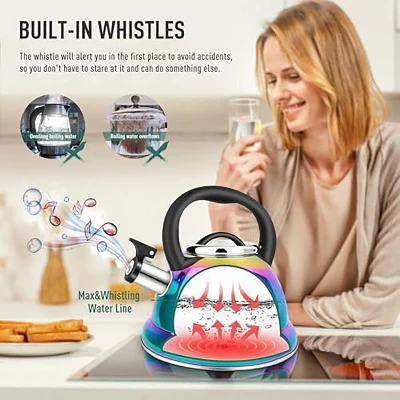 Itopfox Stainless Steel Whistling Tea Kettle With Cool Folding Handle, Rainbow Mirror Finish, Induction Compatible, Large Capacity For Boiling Water 1 Itopfox Stainless Steel Whistling Tea Kettle With Cool Folding Handle, Rainbow Mirror Finish, Induction Compatible, Large Capacity For Boiling Water