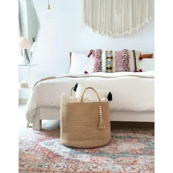 Itopfox Woven Storage Basket With Wooden Bead Decoration, Natural Rope Basket For Toys, Clothes, Shoes, Plant Organizer Bin With Handles, Home Decor -Itopfox Shop GUEST 4e33d1b0 de57 4c8a 9d74 50ab587009d9