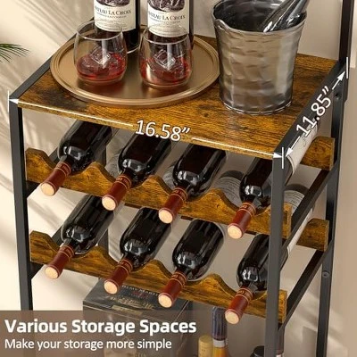 Itopfox 5-Tier Freestanding Wine Rack With Glasses Holder And 4 S Hooks, Corner Mini Bar Cabinet For Small Spaces, Holds 8 Bottles 4 Itopfox 5-Tier Freestanding Wine Rack With Glasses Holder And 4 S Hooks, Corner Mini Bar Cabinet For Small Spaces, Holds 8 Bottles - Image 4