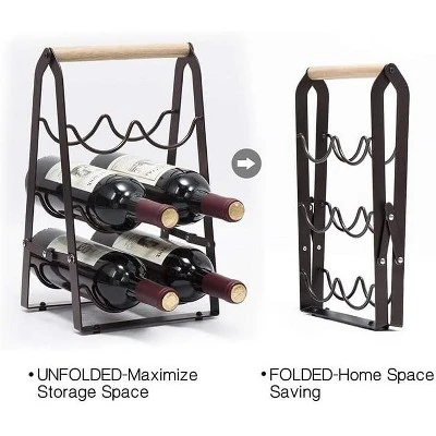 Itopfox Wine Rack, 6 Bottle Wooden Countertop Free Standing Shelf, 3 Tier Bottle Holder Stand For Home Bar Tabletop, Kitchen Storage 3 Itopfox Wine Rack, 6 Bottle Wooden Countertop Free Standing Shelf, 3 Tier Bottle Holder Stand For Home Bar Tabletop, Kitchen Storage - Image 3