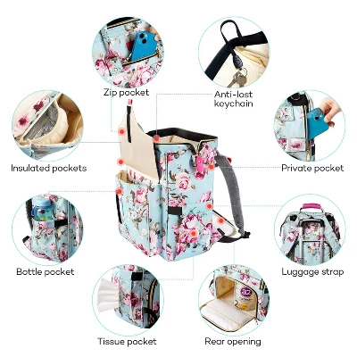 Itopfox Large Capacity Waterproof Diaper Backpack With Insulated Pockets, Changing Pad & Bottle Bag For Baby Essentials (Rose Flower) 6 Itopfox Large Capacity Waterproof Diaper Backpack With Insulated Pockets, Changing Pad & Bottle Bag For Baby Essentials (Rose Flower) - Image 6