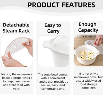 Itopfox 3-Piece Microwave-Safe Bowl Set With Lids & Steamer Rack, BPA-Free Soup & Ramen Cookware For Kitchen, Office, Dorm - Nesting Design 4 Itopfox 3-Piece Microwave-Safe Bowl Set With Lids & Steamer Rack, BPA-Free Soup & Ramen Cookware For Kitchen, Office, Dorm - Nesting Design - Image 4