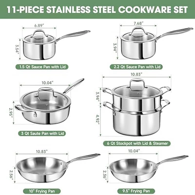Itopfox 3 Ply Stainless Steel 11-Piece Cookware Set With Lids, Pots And Pans, Non-Toxic, Induction, Oven, Dishwasher Safe, Professional Chef Quality 4 Itopfox 3 Ply Stainless Steel 11-Piece Cookware Set With Lids, Pots And Pans, Non-Toxic, Induction, Oven, Dishwasher Safe, Professional Chef Quality - Image 4