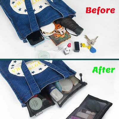 Itopfox 6-Pack Mesh Cosmetic Pouches With Zipper For Makeup, Toiletries, And Organizing Home Or Office Essentials (Black) 3 Itopfox 6-Pack Mesh Cosmetic Pouches With Zipper For Makeup, Toiletries, And Organizing Home Or Office Essentials (Black) - Image 3