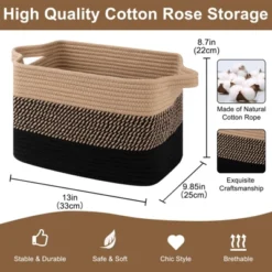 Itopfox Woven Storage Basket Set Of 3, Decorative Organizer Bins For Shelves, Closet, Toys, Books, Nursery - Black & Brown