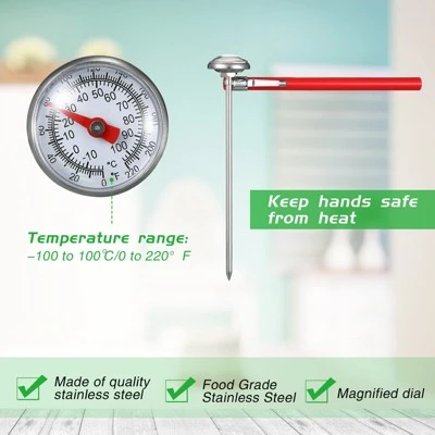 Itopfox 6 Pcs Stainless Steel Kitchen Thermometer With Long Stem For Oven Probe Meat Grill BBQ Cooking Chocolate Water Milk Frothing (Red) 2 Itopfox 6 Pcs Stainless Steel Kitchen Thermometer With Long Stem For Oven Probe Meat Grill BBQ Cooking Chocolate Water Milk Frothing (Red) - Image 2