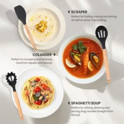Itopfox 34-Piece Silicone Cooking Utensil Set With Wooden Handles Heat Resistant Kitchen Tools For Nonstick Cookware Includes Spatulas, Spoons, Tongs -Itopfox Shop GUEST 52150348 6436 4ebf bab1 142603f986a6