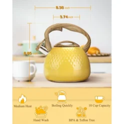 Itopfox Stovetop Teapot With Loud Whistle, Food Grade Stainless Steel And Smooth Wood Handle, Elegant Yellow Design For Tea, Coffee, Hiking, Picnic -Itopfox Shop GUEST 53e15f4c 4230 47de 8118 446882259a74