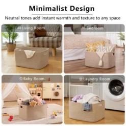 Itopfox Woven Blanket Storage Basket With Handle, Cotton Rope Basket For Organizing, Blanket Basket For Living Room, Toy Basket For Nursery, Brown -Itopfox Shop GUEST 53ea2e03 0141 4125 8119 7400bbc79fa0