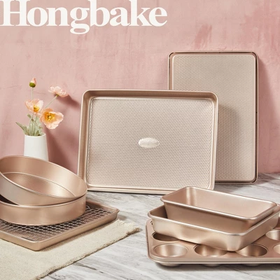 Itopfox 9-Piece Nonstick Baking Pans Set With Diamond Texture, Includes Cookie Sheet, Cake Pan, Roasting Pan, Muffin Tin, Gold 1 Itopfox 9-Piece Nonstick Baking Pans Set With Diamond Texture, Includes Cookie Sheet, Cake Pan, Roasting Pan, Muffin Tin, Gold