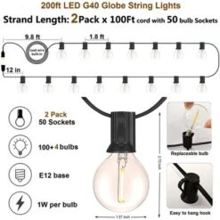 Itopfox Outdoor String Lights Waterproof 200FT With 100+4 Shatterproof LED Edison Bulbs For Party Backyard Gazebo Pergola Cafe, 2Pack X 100ft -Itopfox Shop GUEST 5610a923 5fef 43d2 8691 9ec1a23b7056
