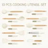 Itopfox 10-Piece Silicone Cooking Utensil Set With Wood Handles, BPA-Free Spatulas & Spoons For Nonstick Cookware, Heat-Resistant (Cream White)