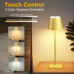 Itopfox Gold Cordless Touch Lamp: 3 Color Stepless Dimming, Waterproof Wireless Portable Desk Light For Indoor Living Room Camping Cafe