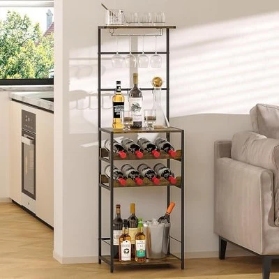 Itopfox 5-Tier Freestanding Wine Rack With Glasses Holder And 4 S Hooks, Corner Mini Bar Cabinet For Small Spaces, Holds 8 Bottles 5 Itopfox 5-Tier Freestanding Wine Rack With Glasses Holder And 4 S Hooks, Corner Mini Bar Cabinet For Small Spaces, Holds 8 Bottles - Image 5