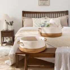 Itopfox Woven Storage Basket For Blankets, Toys, And Laundry - Collapsible Cotton Rope Hamper For Living Room, Nursery, And Home Organization (Brown) -Itopfox Shop GUEST 58254176 3d59 450a af29 b1f995153fe9