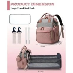Itopfox Waterproof 3-in-1 Baby Diaper Backpack With Foldable Changing Pad, Large Capacity, USB Port, Pink-Grey -Itopfox Shop GUEST 5c56b7e6 a992 4e6b ad10 53578797f780